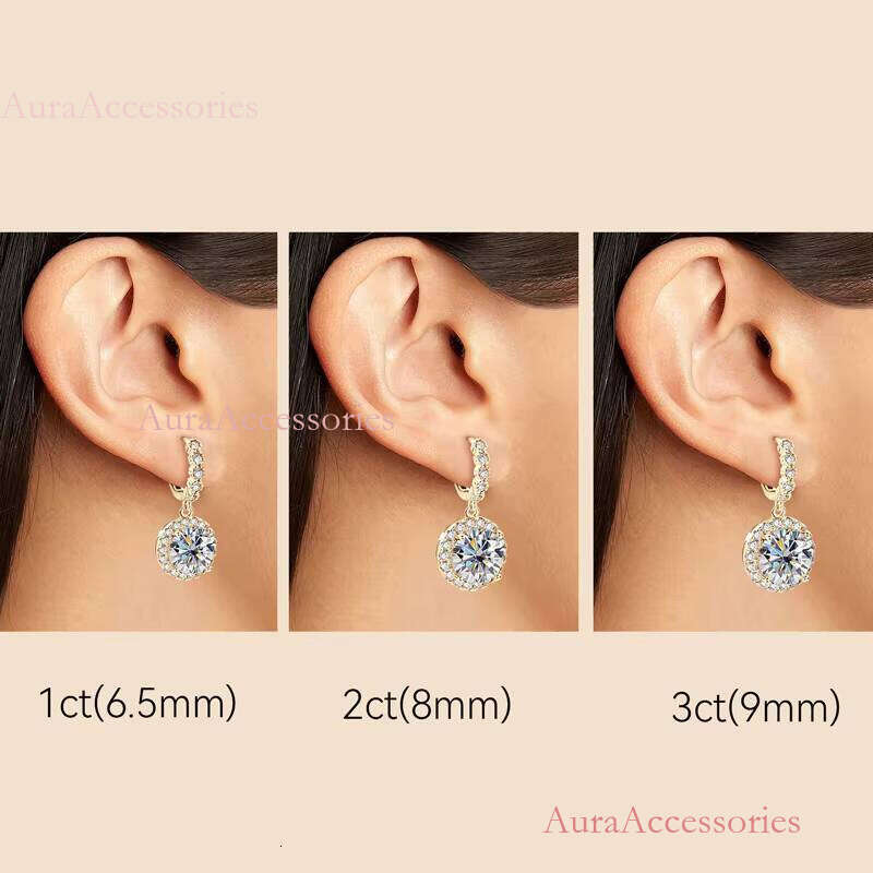 GRA Certification Pass Dia test 8mm 2CT Moissanite Sterling Sier halo Women's Classic Hoop Earrings
