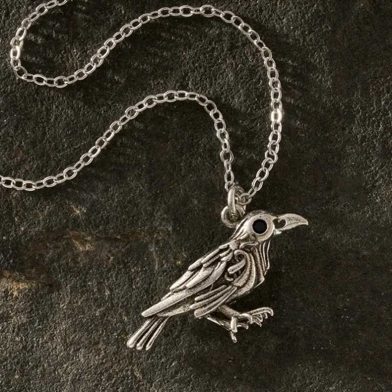Retro Punk Style Animal Black Eyed Crow Pendant Womens Party Jewelry Necklace XJ250524