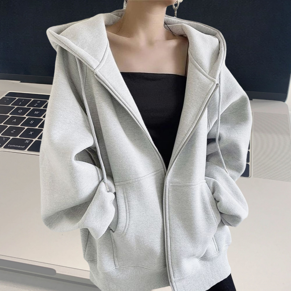 FD170 season hooded long-sleeved sweatshirt loose trendy casual solid color women's jacket