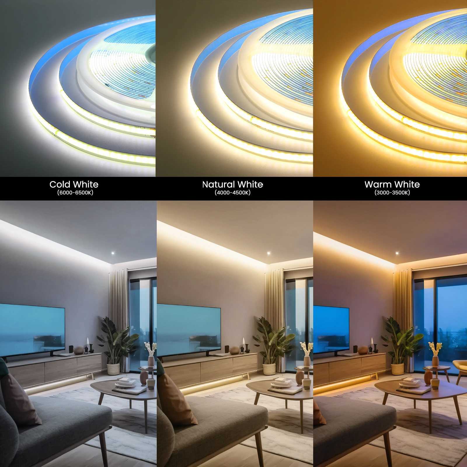 5M 10M 20M 50M/Roll COB Strip AC 220V 240Leds/M IP20 3000K 4000K 6000K Driver Build In Home Decor Flexible Ribbon Rope LED Light W250524