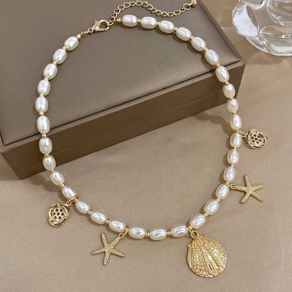 Greater Train Starfish Shell Charms Imitation Pearl Chain Choker Necklaces for Women Statement Party Jewelry Gifts XJ250524
