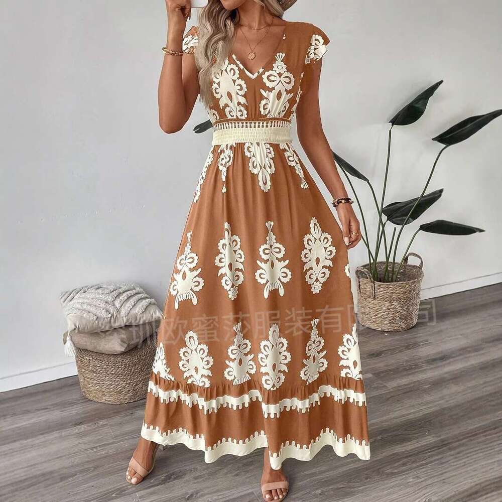 Maxi Dress Spring Summer New Women S Vacation Style Beach Skirt Printed V Neck Large Swing Dress Long Dress