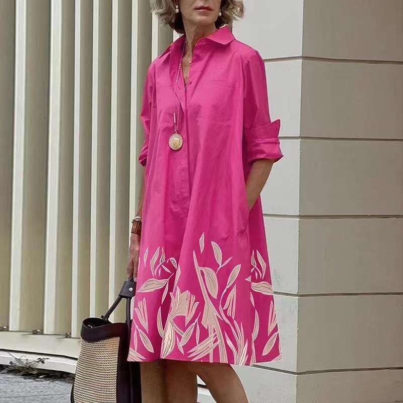 Maxi Dress Autumn Printed Minimalist Mid Length With Sleeves Dress Floral Dress
