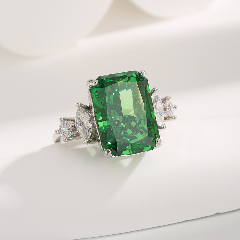 Colorful Rectangular Gemstone Ring with Five-Color Diamond Inlays, Stylish Luxury Women's Ring, Perfect for Birthdays and Anniversaries