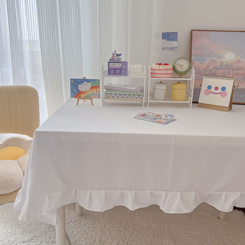 A672 tablecloth ins style Japanese Harajuku style fabric dining table tablecloth student desk lace solid color Nordic coffee table decoration