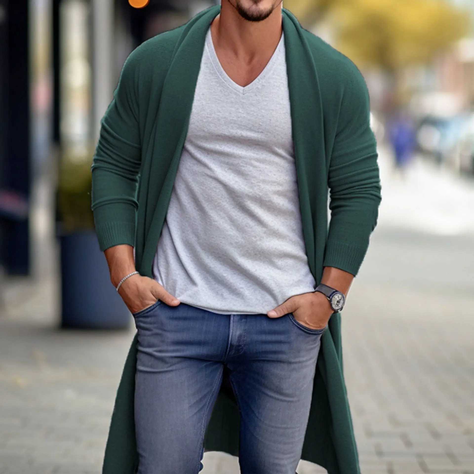 Mens Knitwear Cardigan Spring and Autumn Thin Loose Long Wool Jacket for Men W250524