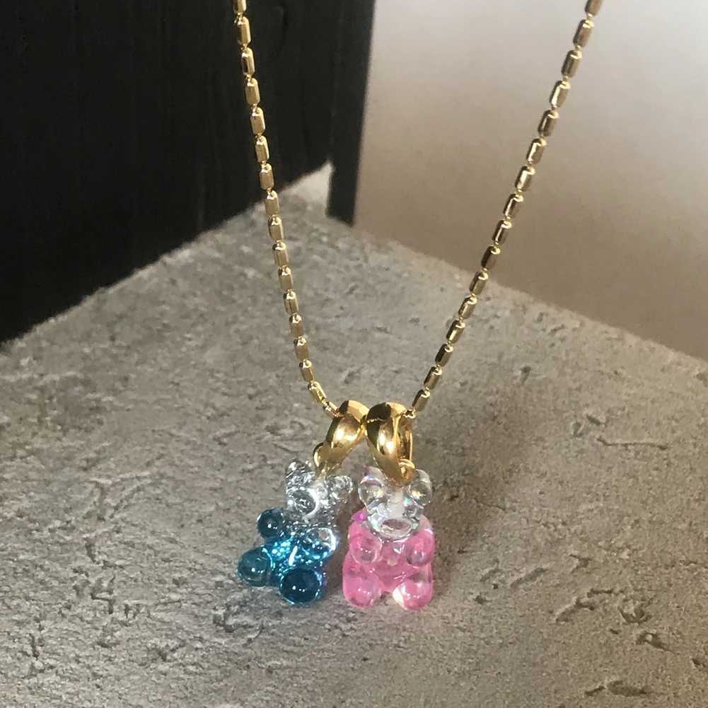 2021 Can Color Gummy Bear Resin Pendant Necklace for Women Simple Golden Metal Chain Necklace Female Fashion Jewelry Gifts XJ250524