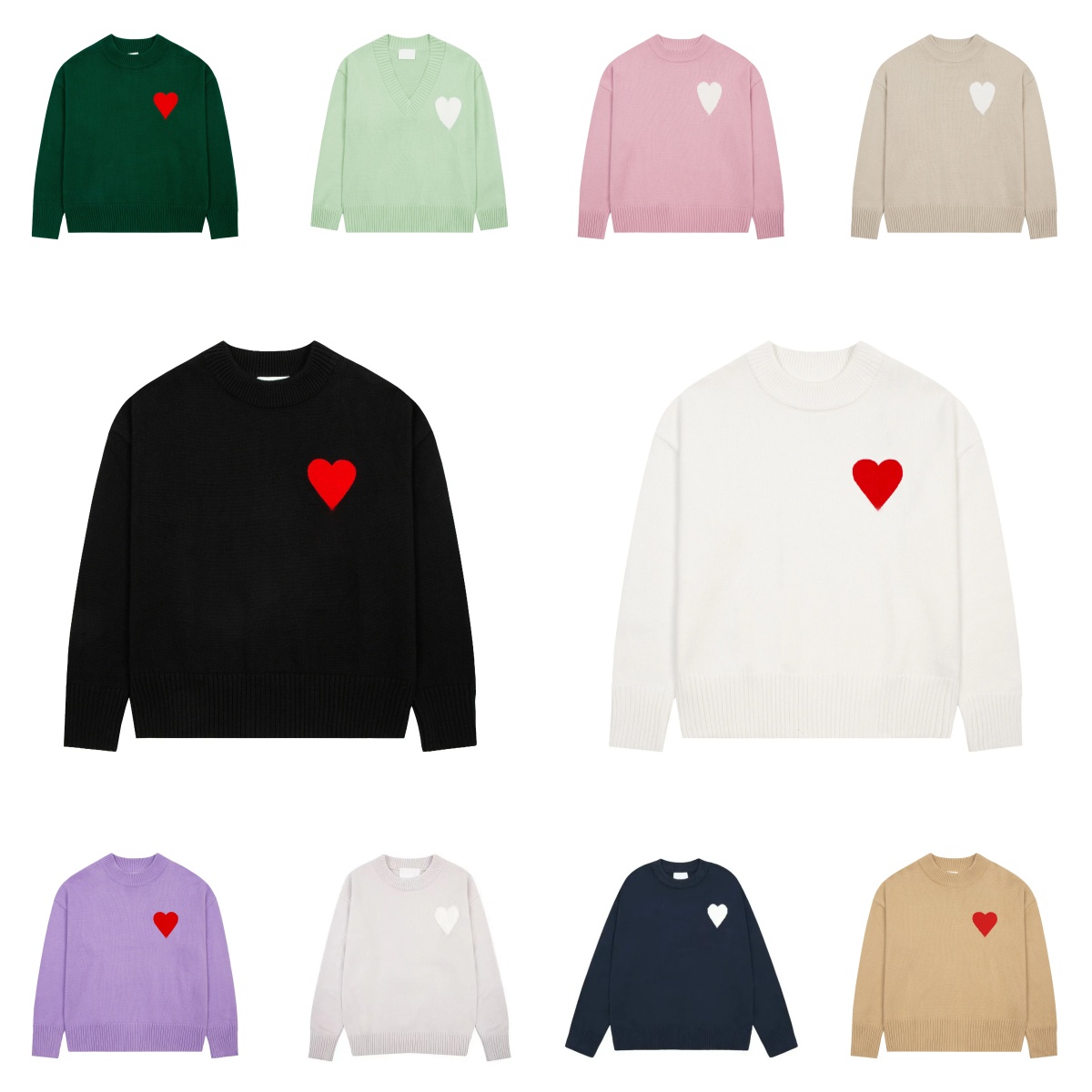 Fashion men's and women's wear designer shirt sweater embroidered heart solid color big love crewneck long sleeve knitted pullover UK French High street yaqqa