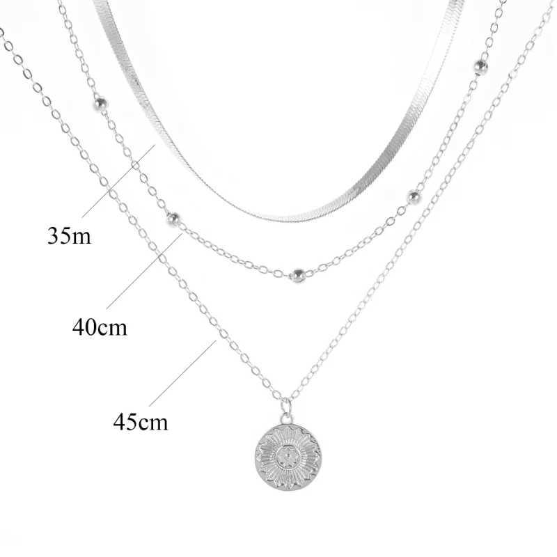 Fashion Flat Snake Chain With Three Layer Coin Disc Pendant Necklace For Women Three-Layer Necklace Boho Jewelry Accories XJ250524