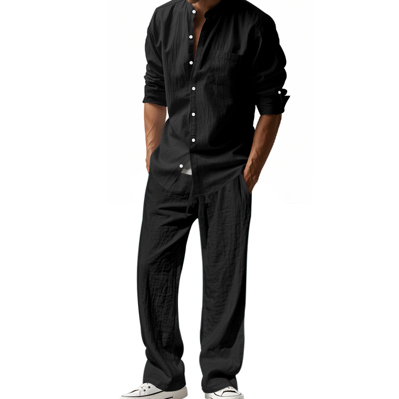 Fashion Solid Two Piece Suits Men Long-sleeve Tops Long Pants Outfits Men Spring Autumn Casual Simplicity Sets Streetwear