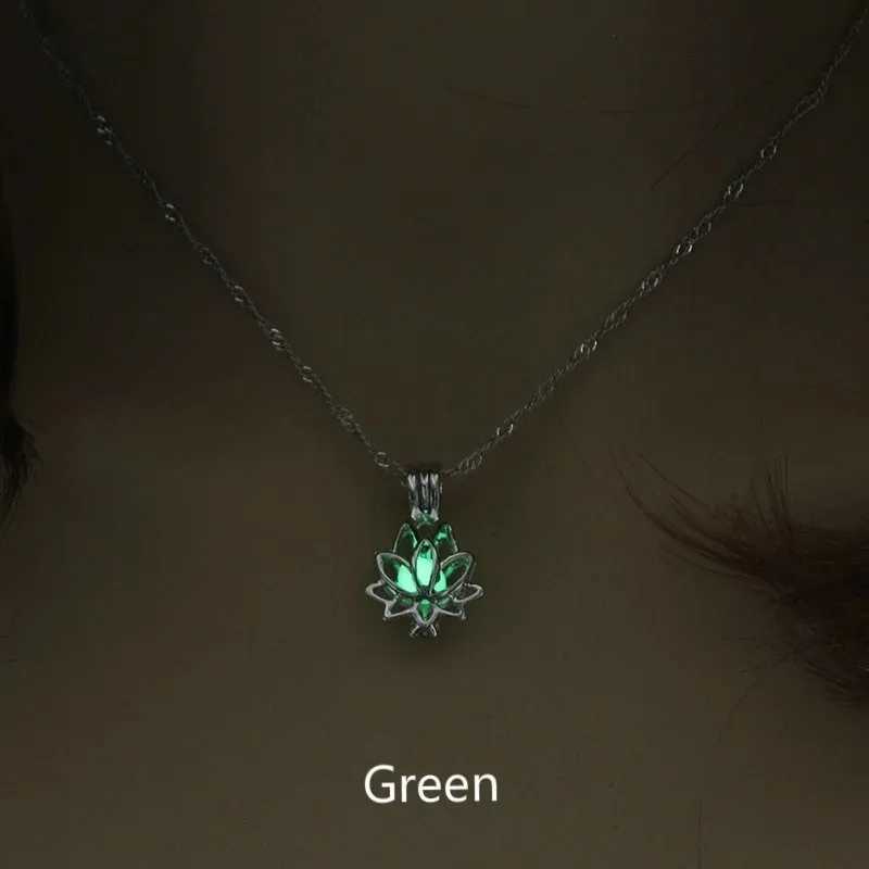 Luminous Glowing In The Dark Moon Lotus Flower Shed Pendant Necklace For Women Yoga Prayer Buddhism Jewelry XJ250524