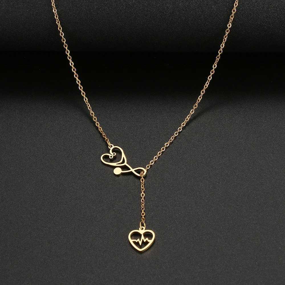 Stainless Steel Necklaces Stethoscope Electrocardiogram Pendant Collar Chain Fashion Necklace For Woman Jewelry Party Best Gifts XJ250524