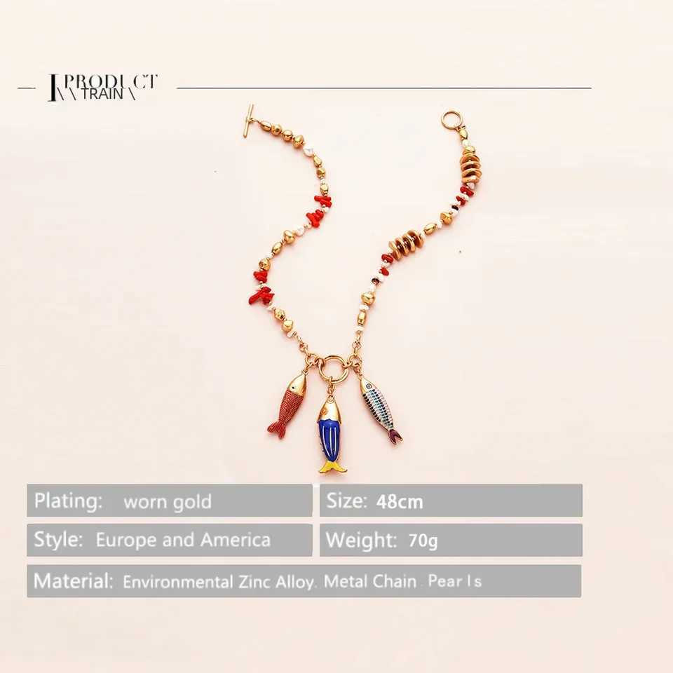 Marine Fish fashion Choker Necklace Layer Girls Women Ladies Boho Pink Pendant Jewelry Geometric Mermaid Accories XJ250524