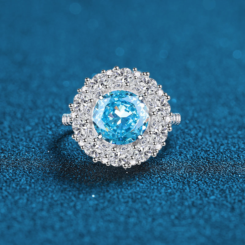 Elegant S925 Sterling Silver Halo Ring with High Carbon Diamonds & Vibrant Gemstones - Pink, Blue, and Yellow Gemstone Options for Women