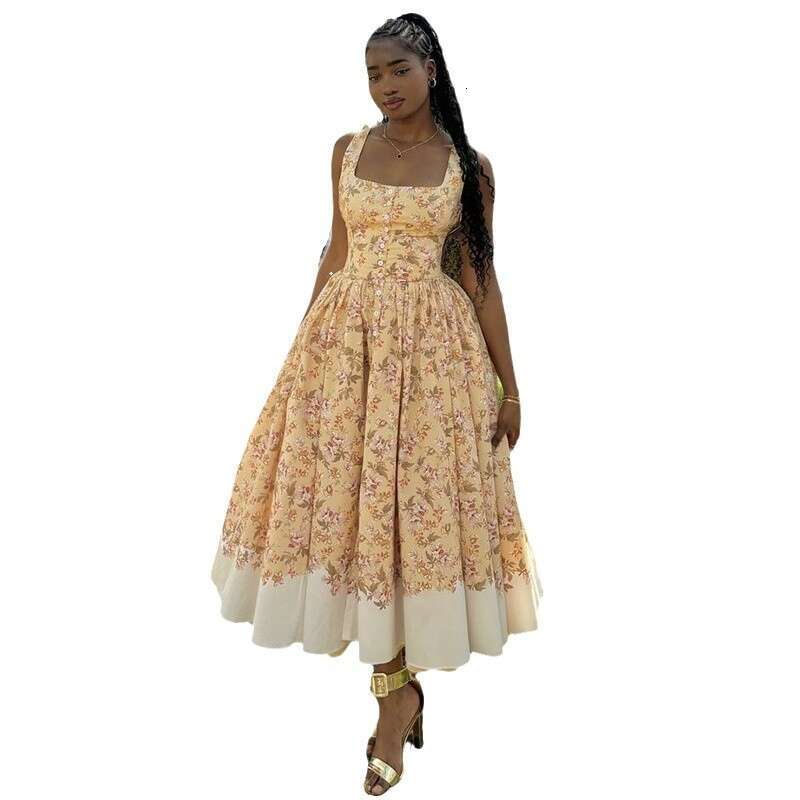 Maxi Dress Women S Autumn New Fresh And Sweet Printed Waist Collection Long Dress Floral Dress