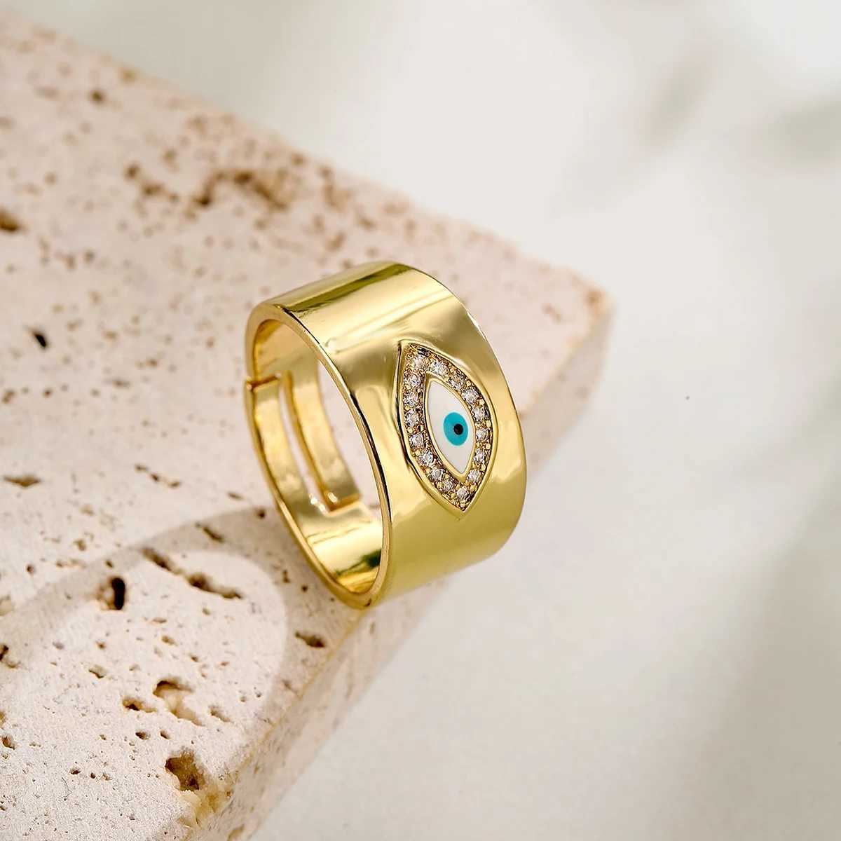 Exquisite Bohemian Adjustable Rings For Women Vintage Turkish Evil Eye Finger Band with CZ Stone Lucky Jewelry W250524
