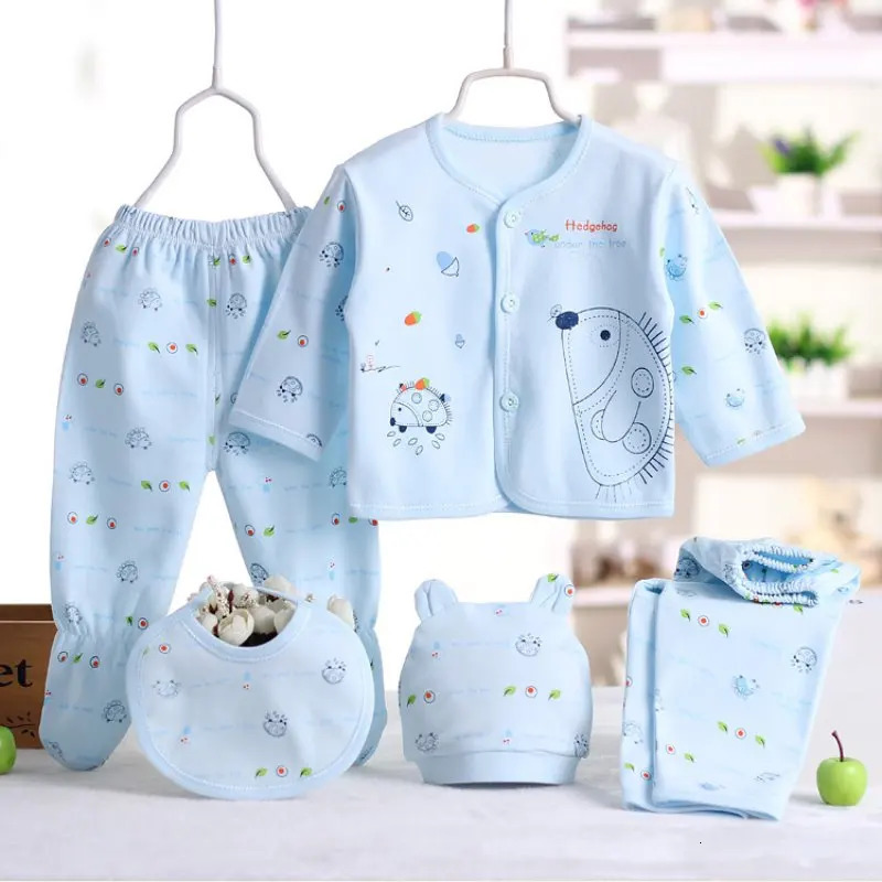 5pcsset born Baby Suit Set Top 2 Pants Hat Bibs 03 M Clothing Boy Girl Clothes Pure Cotton Breathable Cartoon Underwear 250517z