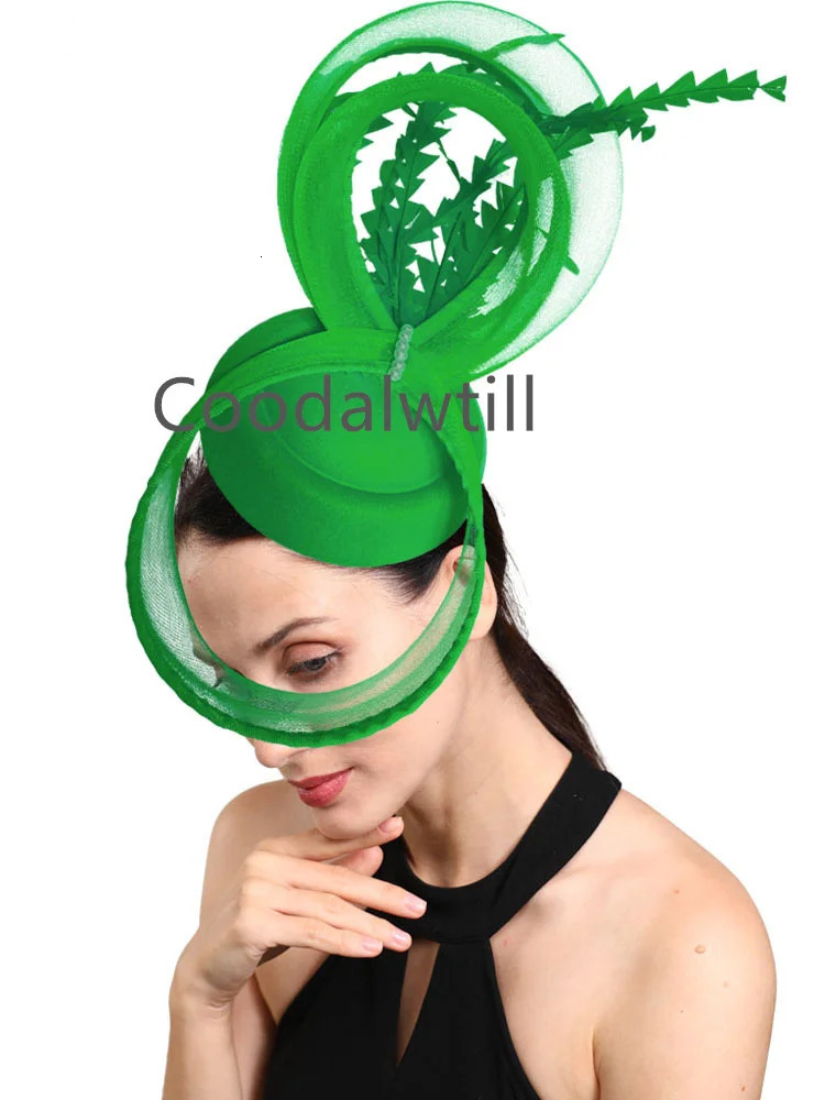 Red Green Fascinator Hat Women Hatinator With Veil And Feathers Pillboox Cap Headband Wedding Derby Occasion Chapeau Cap Femme 250520