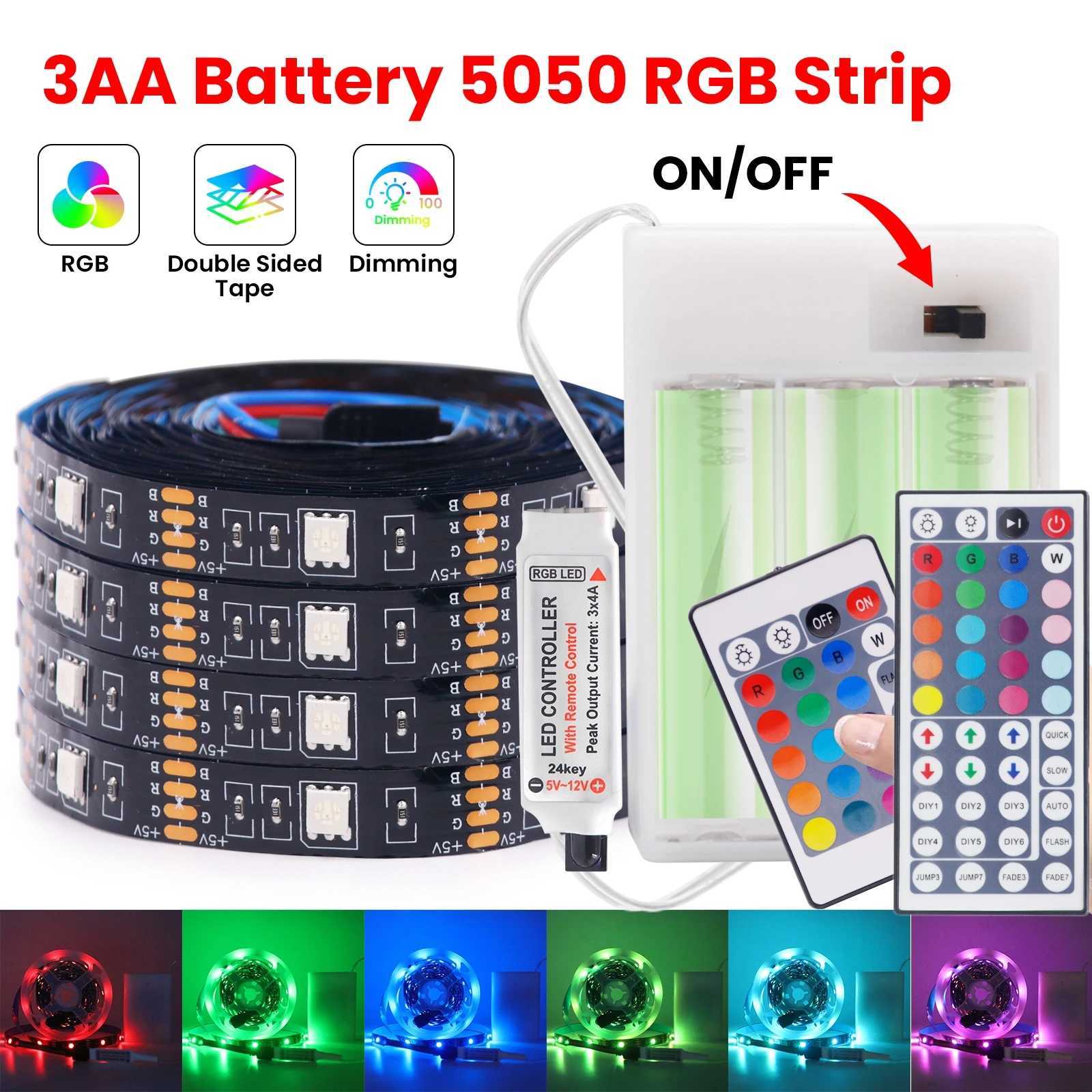 3AA Battery Power 5V RGB Led Strip Light 5050 SMD 30LEDs/M Flexible Ribbon Tape Backlight With Remote Control 1led Cuttable W250524