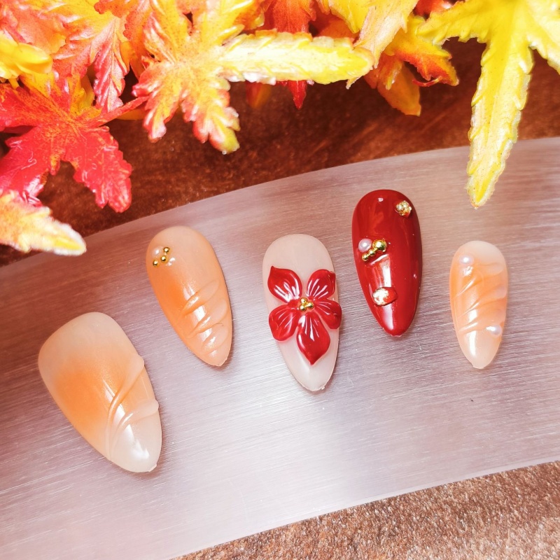 10pcs Handrawn 3D Flowers Handmade Press-on nails Medium Almond Nails Bundle Spring Summer Elegant Sweet Finished nail stickers Free storage box jelly