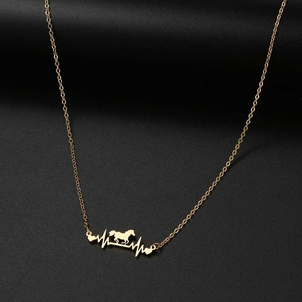 Stainless Steel Necklaces Cute Cardiogram Horse Chain Pendant Collar Fashion Charm Necklace For Women Jewelry Party Best Gifts XJ250524
