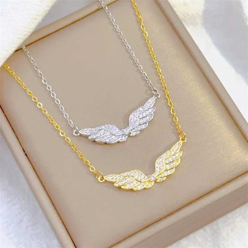 Fashion Retro Light Luxury White Jewelry Angel Wings Necklace Exquisite Personality Stainl Steel Clavicle Chain XJ250524