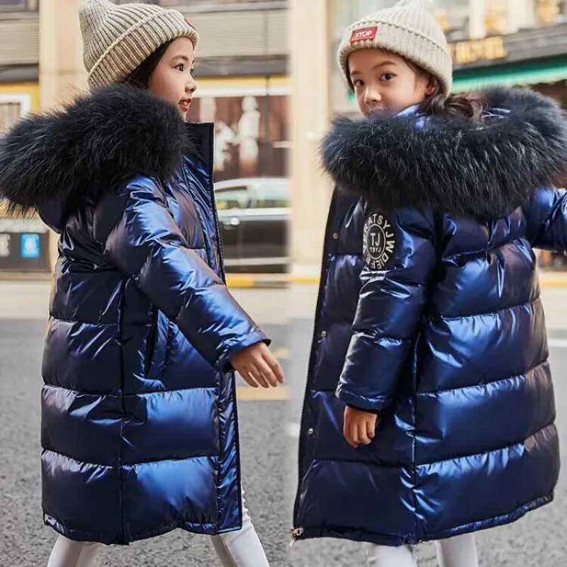Winter Kids Warm Long Down Coats Girls Boys Thick Plus Velvet Jackets Teen Hooded Waterproof Parka Freezing Resistance Outerwear Z250524