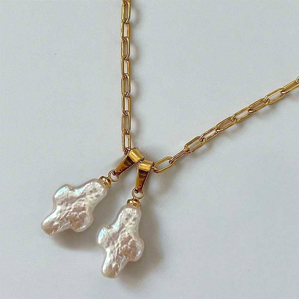 Dainty Nature Freshwater Pearl Cross Necklace White Pearls Link Chain Choker Stainl Steel Female Elegant Jewelry 2024 New XJ250524