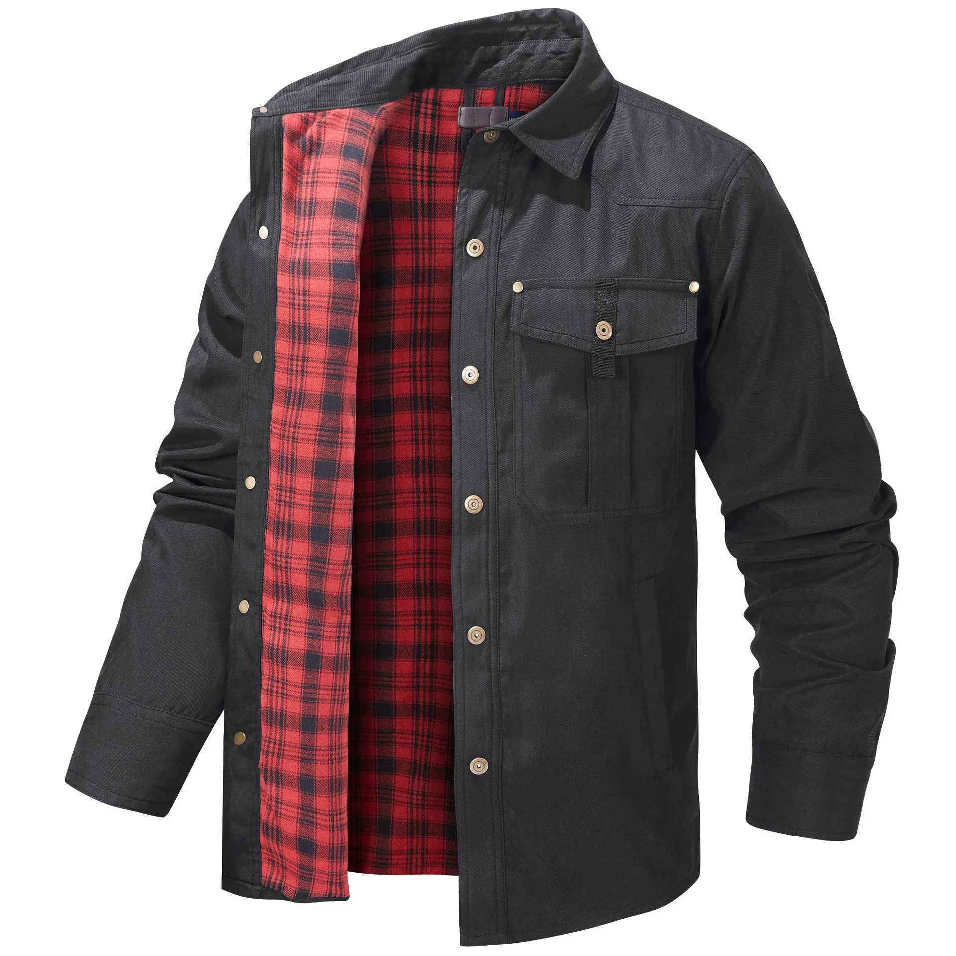 Mens Plus Lapel Plaid Flannel Casual Jacket Vintage Western Jacket for Men W250524
