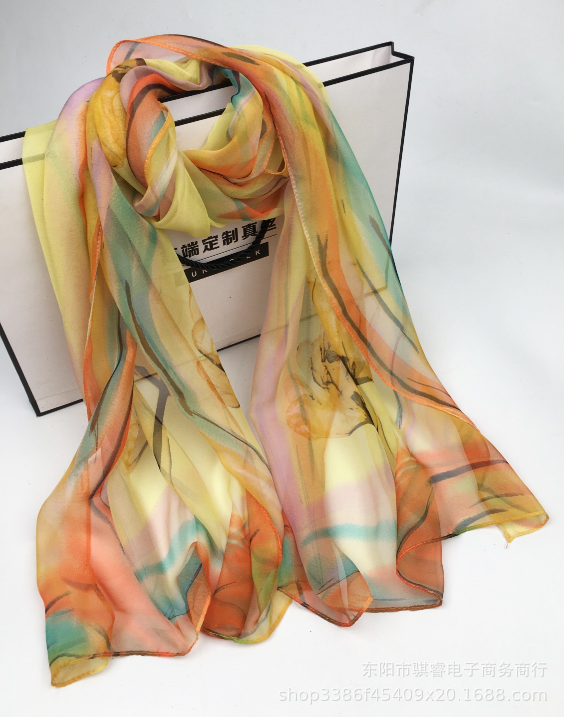 K814 Thin fashion scarf summer sun protection foreign trade wholesale silk scarf georgette colorful lotus square dance