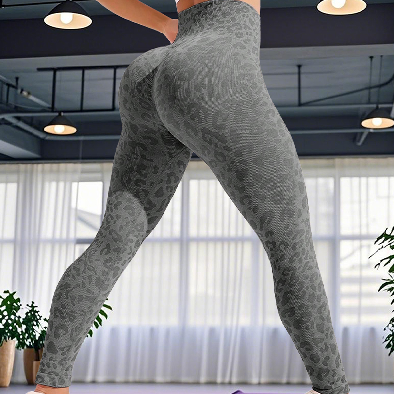 Leopard Print Women's High-Waisted Yoga Leggings with Waist Control - Perfect Fit for Running