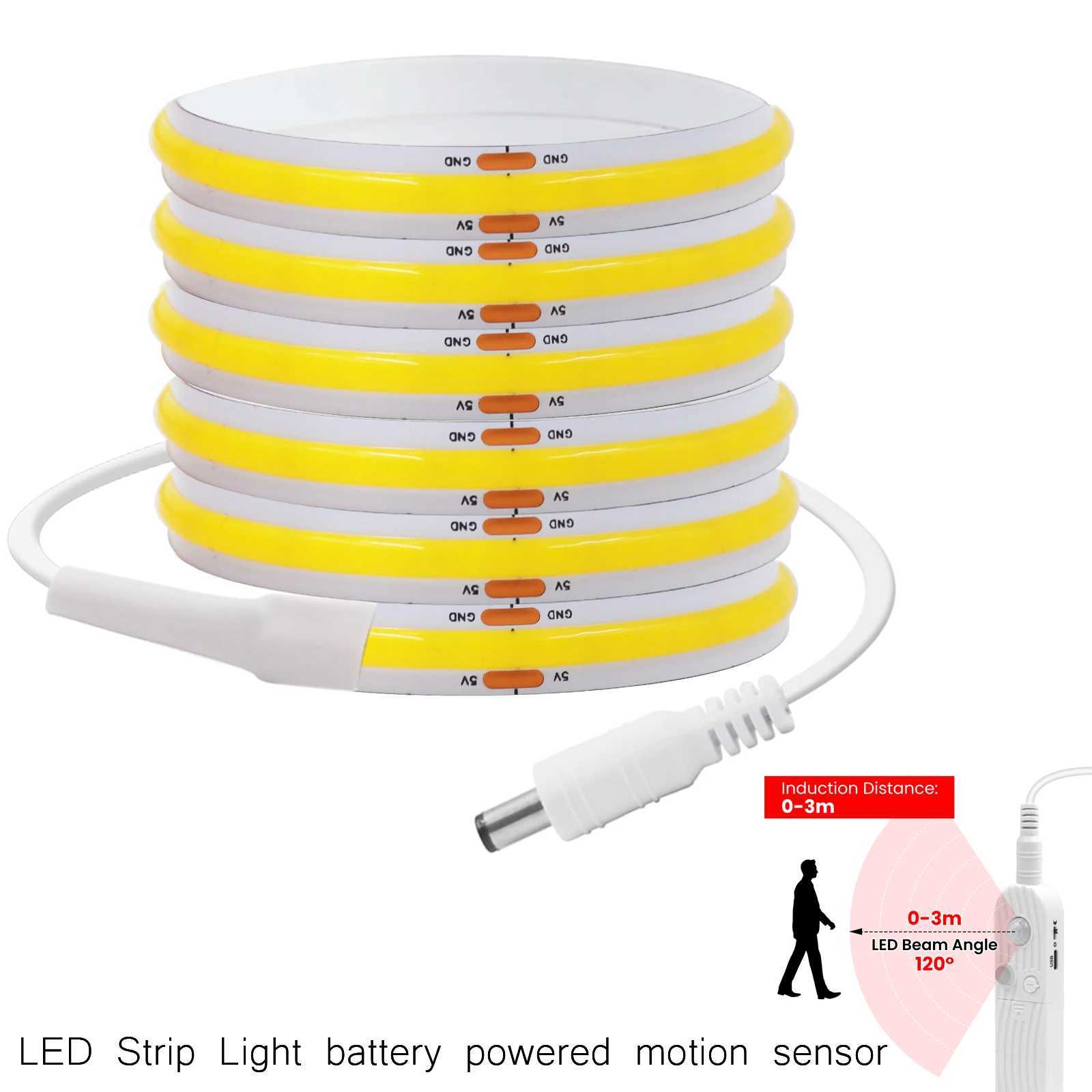 8MM COB Led Strip 5V with Motion Sensor Battery Powered 320LEDs/M USB Induction Night Light Warm White Red Ice Blue Green Yellow W250524