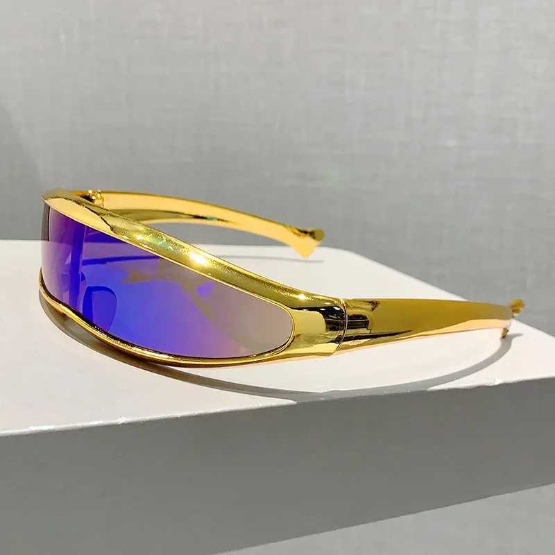 Futuristic One-piece Mirror Personalized Electroplated Sunglasses Women Men 2025 Y2K Steampunk Goggles Rave Party Glasses UV400 M250524