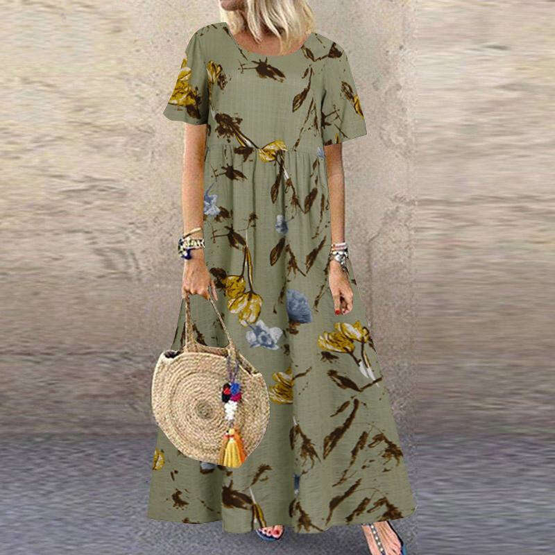 Maxi Dress Summer New Short Sleeved Round Neck Women S Dress Floral Dress