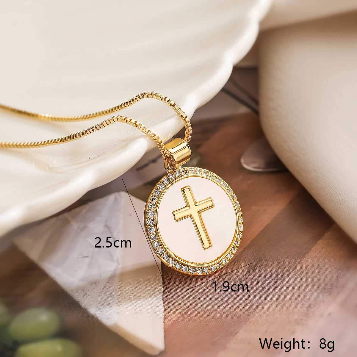 NEWBUY Fashion Gold Color Round Cross Virgin Mary Pendant Necklaces For Women Shiny CZ Zircon Inlay Christian Jewelry XJ250524