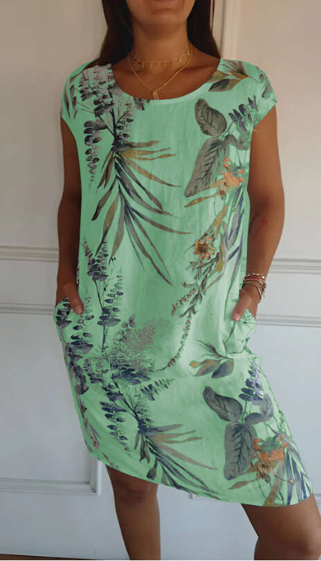 Maxi Dress Women S New Round Neck Pocket Loose Printed Short Sleeved Dress Floral Dress