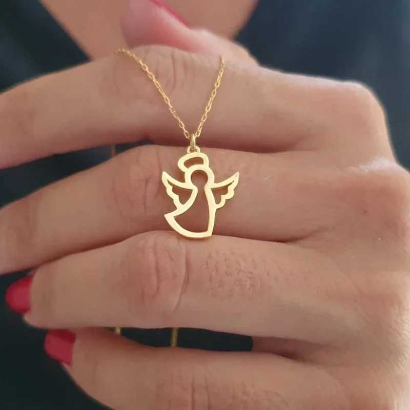 Stainl Steel Necklaces Hollow Little Angel Cute Pendant Choker Clavicle Chain Fashion Necklaces For Women Jewelry Girls Gifts XJ250524