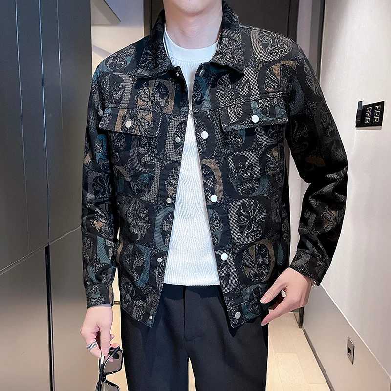 2025 New Male Casual Floral Denim Jacket Slim Fit Tops Fashion Men Daily Outdoor Bar KTV High Street Coat W250524