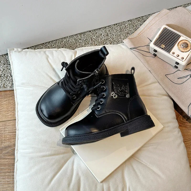 Boys Girls Leather Boots Handsome Fashion Children Motorcycle Boots Non-slip Autumn Winter Kids Short Boots Soft Sole 250522