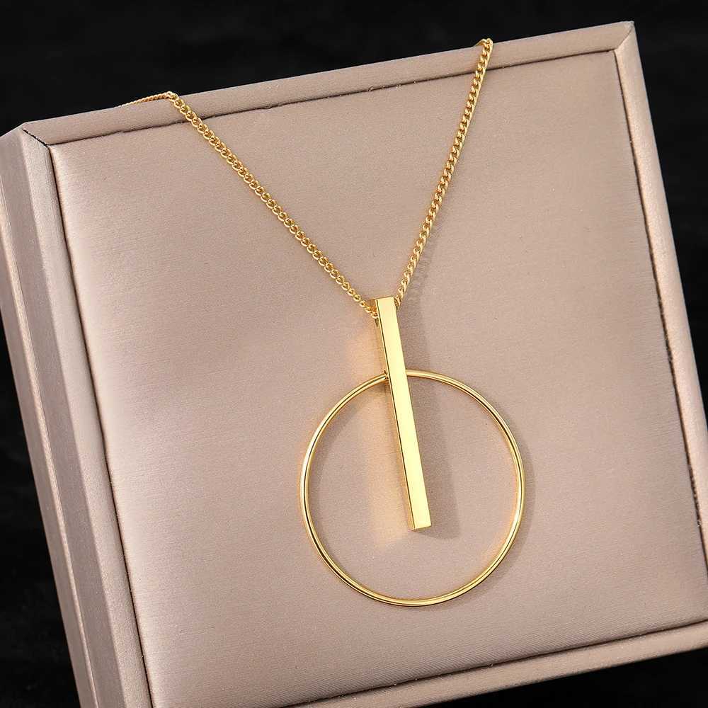 Stainl Steel Necklaces Minimalist Circle Sticks Pendants Popular Street Girl Choker Clavicle Chain Necklace For Women Jewelry XJ250524