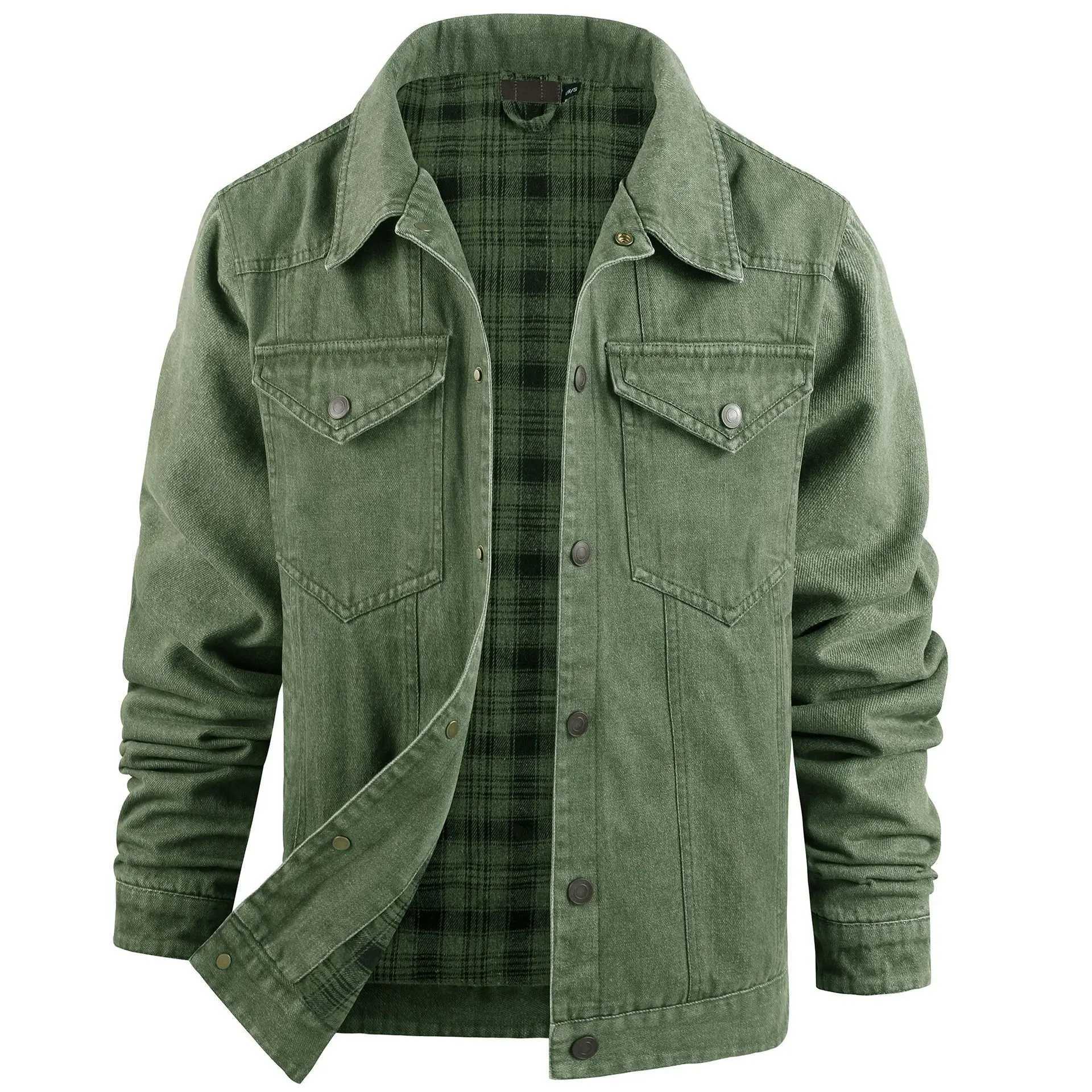 Plus Western Plaid Flannel Casual Jacket Truck Driver Denim Jacket for Men W250524