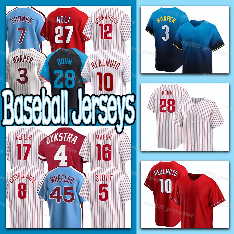 3 Bryce Harper Baseball Jersey Philadelphiaess 28 Alec Bohm 7 Trea Turner Phillies 27 Aaron Nola Nick Castellanos 45 Zack Wheeler Kyle Schwarber 17 Max Kepler 5 Stott
