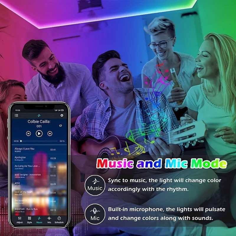 RGB LED Strip Lights 40m 30m 20m 10m 5m Music Sync LED Room Light with APP Control Flexible Ribbon for Room Bedroom Decoration W250526