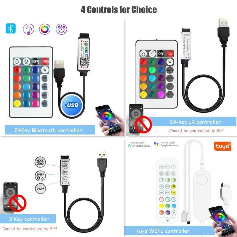 Tuya LED Strip Light WIFI APP Control 5050 RGB LED Lights Alexa Flexible Ribbon LED Lights 5V USB TV Backlight Room Decoration W250701