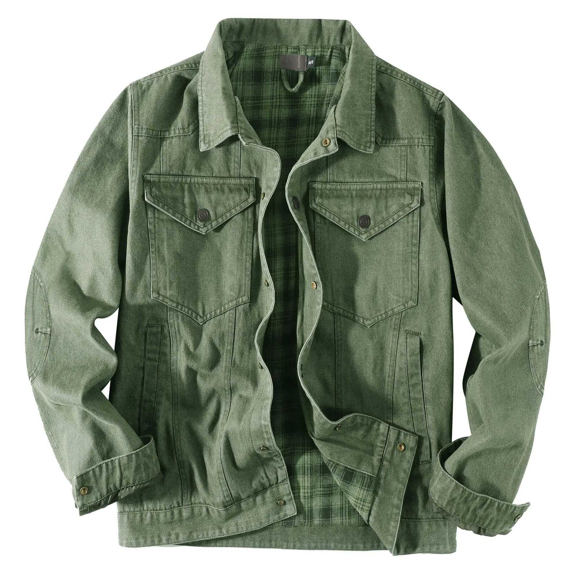 Plus Western Plaid Flannel Casual Jacket Truck Driver Denim Jacket for Men W250524