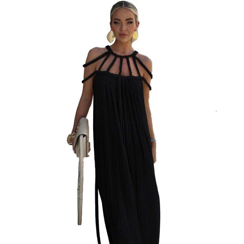 Maxi Dress Beach Summer Temperament Fashionable Sexy Suspender Beach Dress Tied Rope Bikini Cover Long Dress