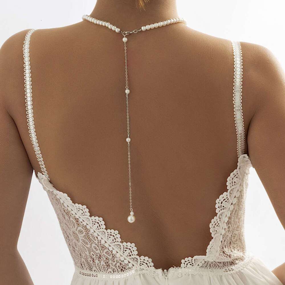 Sexy Faux Pearl Tassel Body Chain Minimalist Beach Bridal Back Chain Necklace for Cross Border Fashion
