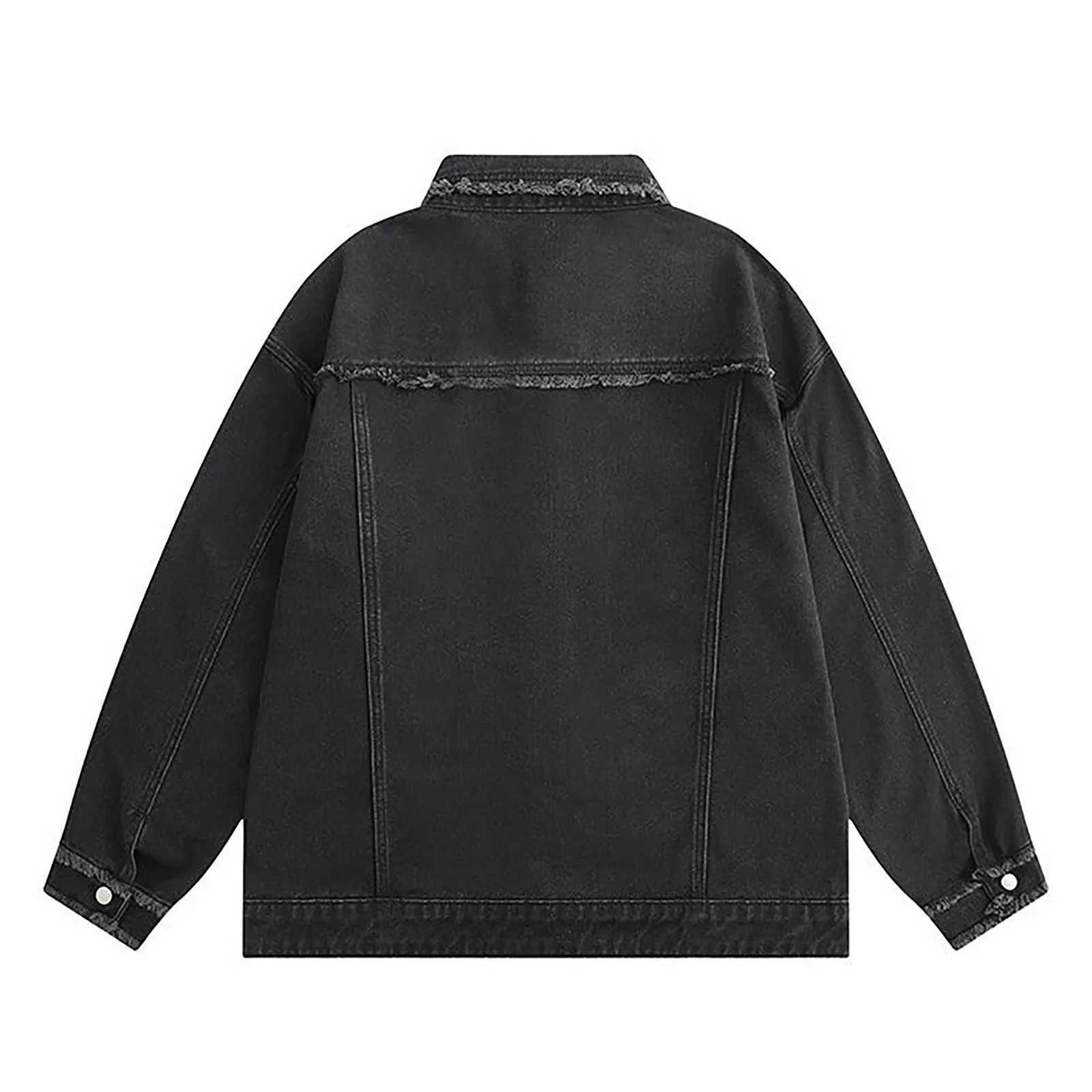 MenS Denim Jacket Cowboy Retro Cotton Denim Coat Spring Loose Fit Jeans Jacket Outerwear Y2k Vintage Ripped Korean Style Jacket W250524