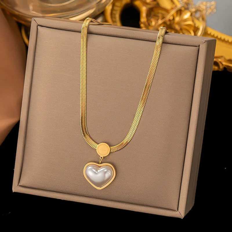 Korean Fashion Stainl Steel Gold Color Heart Necklaces for Women Chokers Trend Elegant Snake Chain Pendant Party Jewelry XJ250524