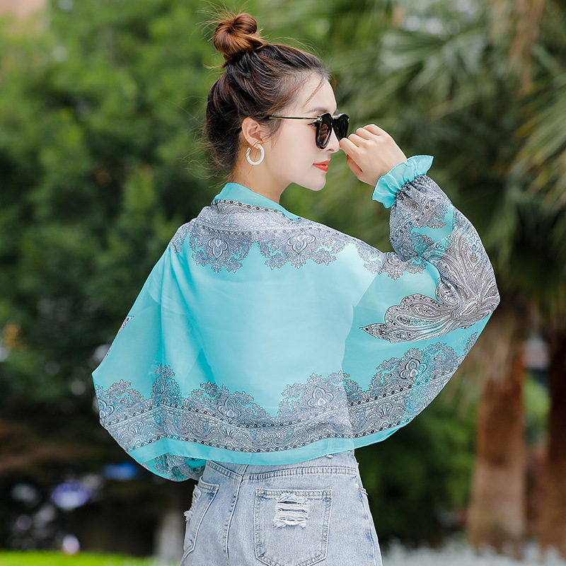 K809 Shawl summer sun protection outer wear Korean women's driving and cycling learning artifact chiffon versatile short thin small sleeves